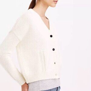Demylee New York Peyton Wool Cotton Blend Knit Ivory Cream Cardigan Sweater XS